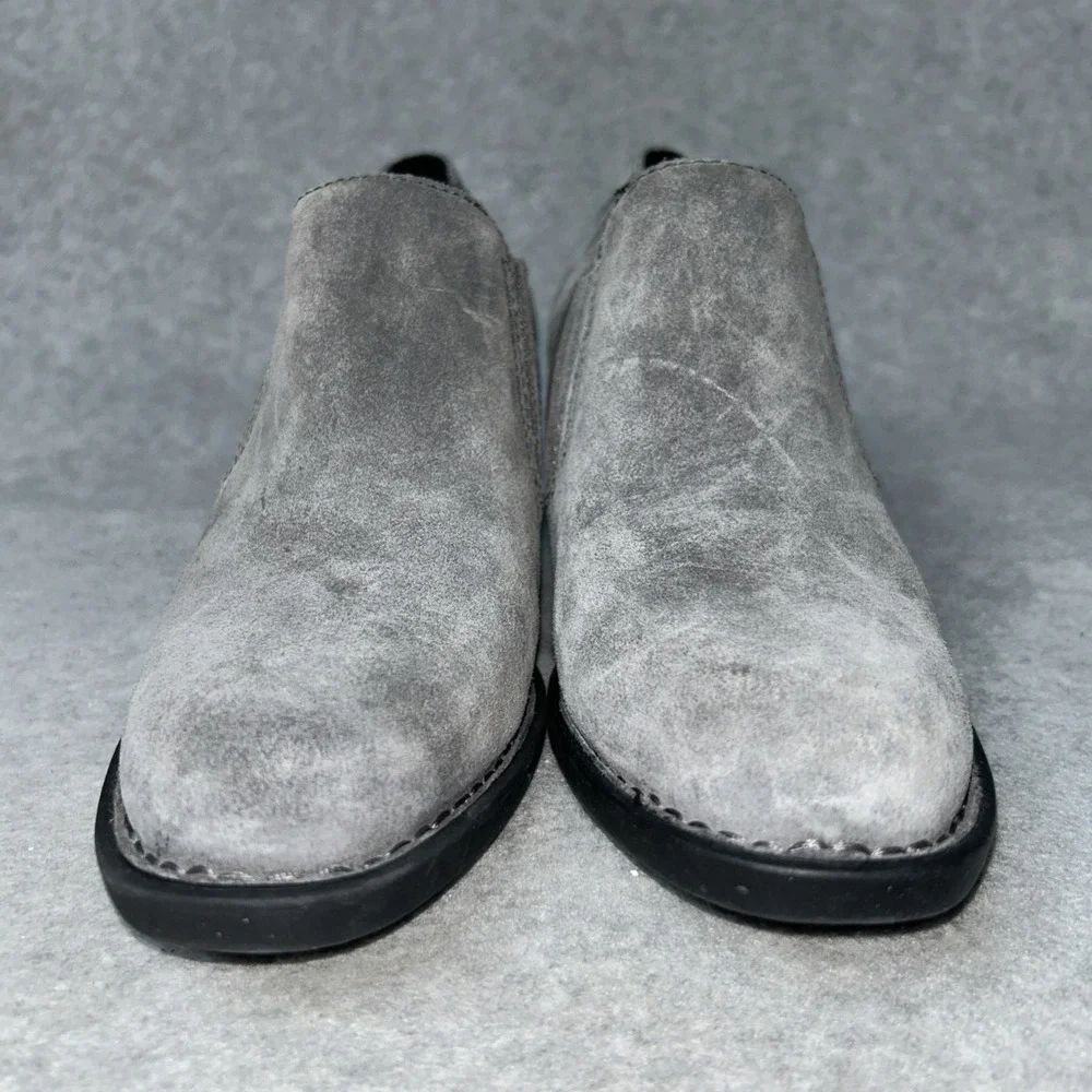 New Born Fredrika Ankle Boots Women's 8.5 Grey Suede Western Look‎ Stacked Heel